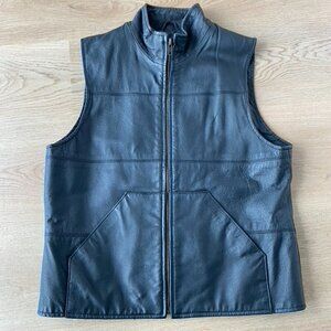 Vintage Black Leather Zip Up Vest